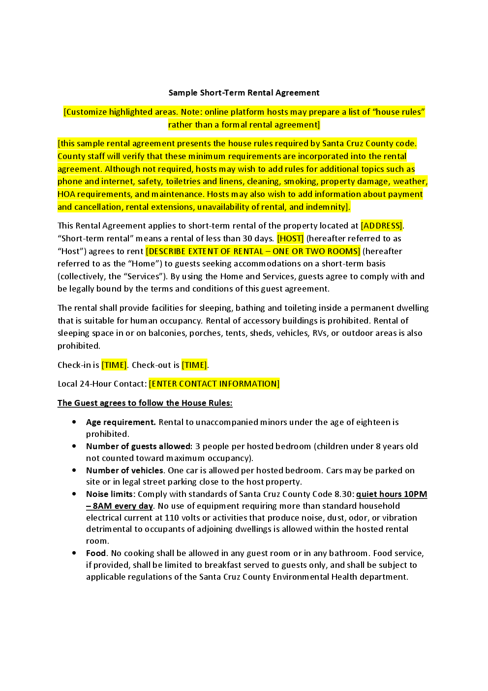 Short Term Rental Agreement Forms Docs 2023